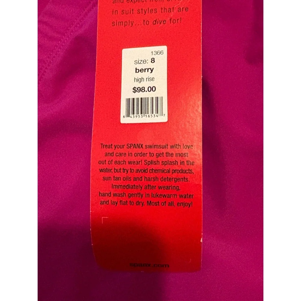 Spanx Berry Pink High Rise Swim‎ Bottoms Shapewear Swim Bottom 1366 Womens 8 NWT
